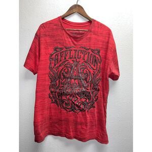 Affliction Red Shirt Y2K 2000s Live Fast Short Sleeve Worn XL